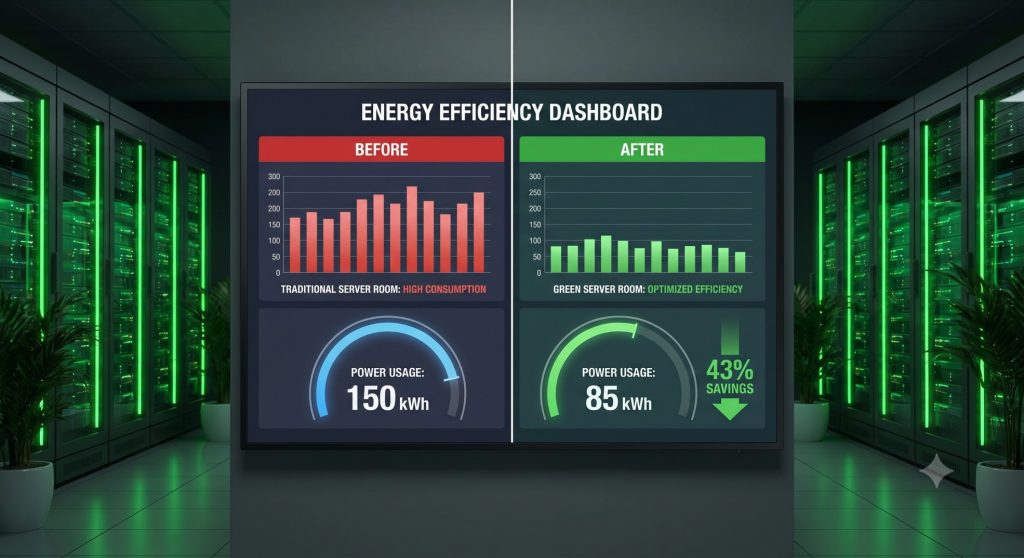 Green computing for business — server consolidation and cloud optimization reducing IT energy costs