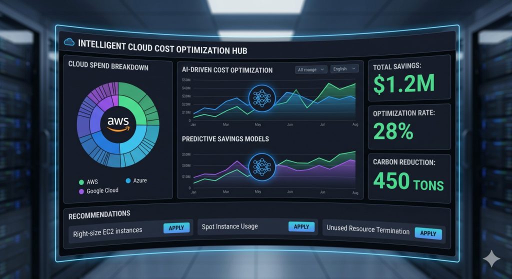 AI-powered cloud infrastructure reducing costs through intelligent auto-scaling and optimization