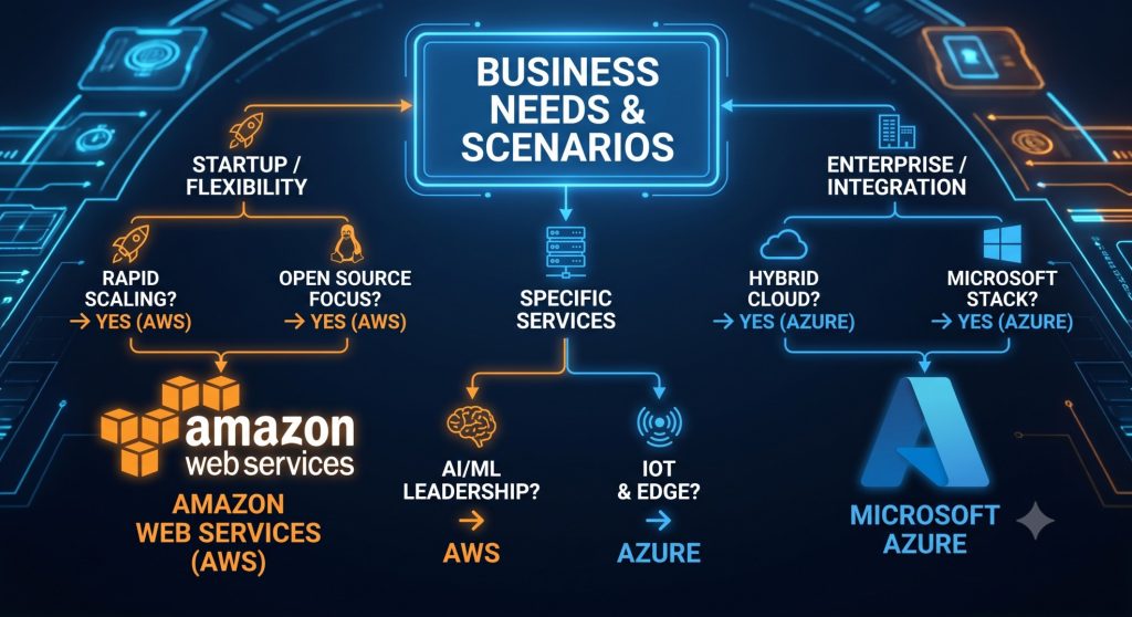 Azure vs AWS decision framework — which cloud platform fits your business scenario