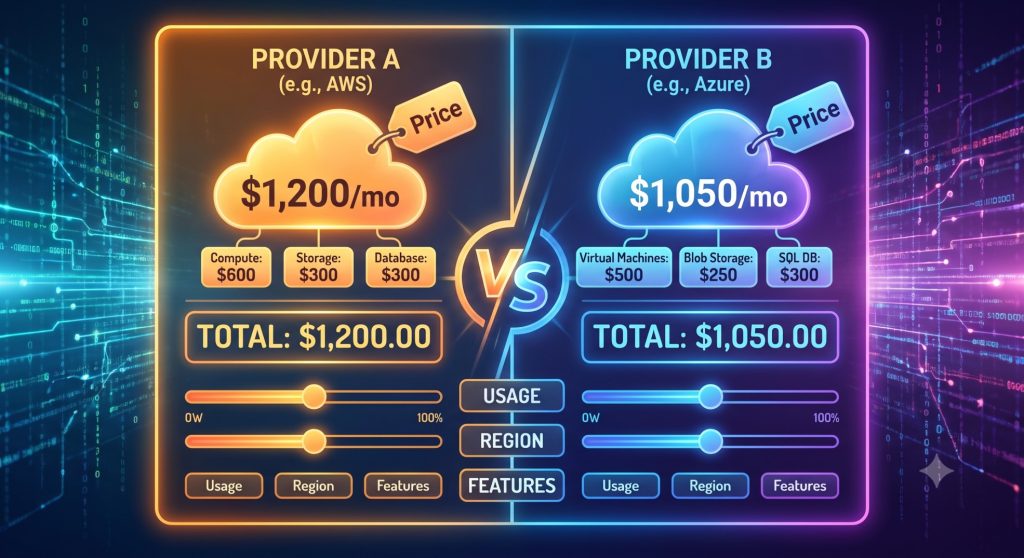 Azure vs AWS pricing comparison — cloud cost differences for business workloads