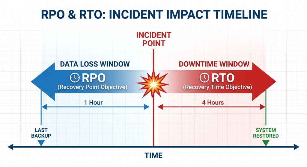 Disaster recovery plan RTO and RPO explained — recovery time and recovery point objectives